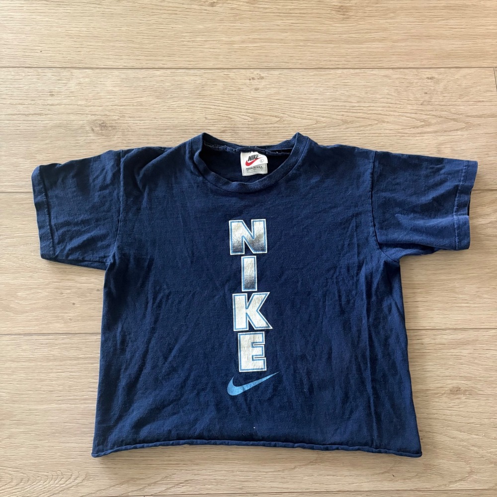 Vintage Y2K Nike Cropped T-Shirt  Big Swoosh Back Made in USA Large Size Large